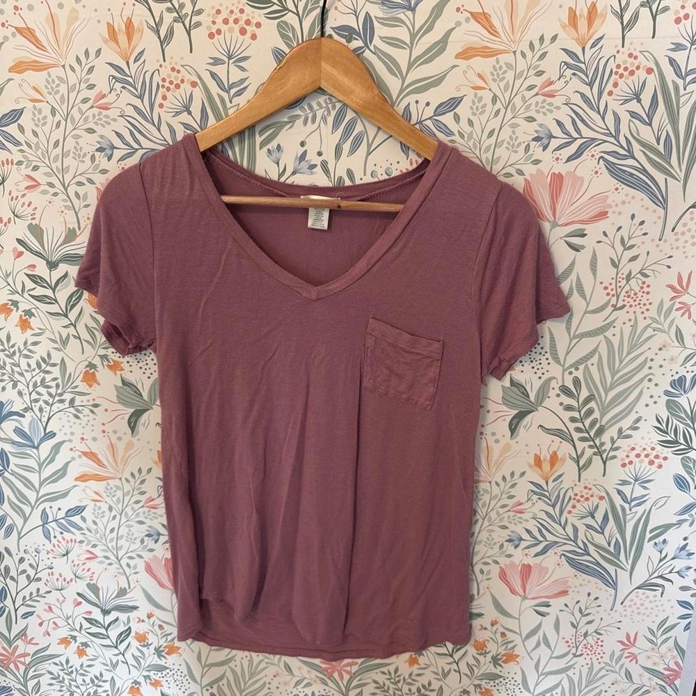 Bozzolo Mauve V-Neck Pocket Tee Soft Basic Top